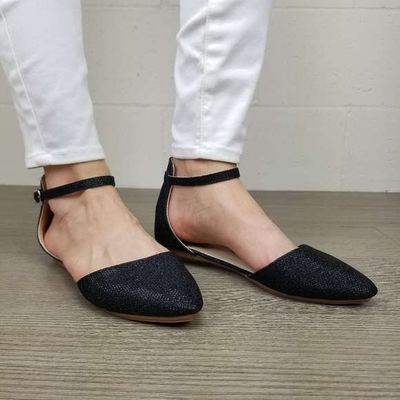 SALE! Shimmery Ankle Strap PointyToe Ballerina Flats - Picture 2 of 3